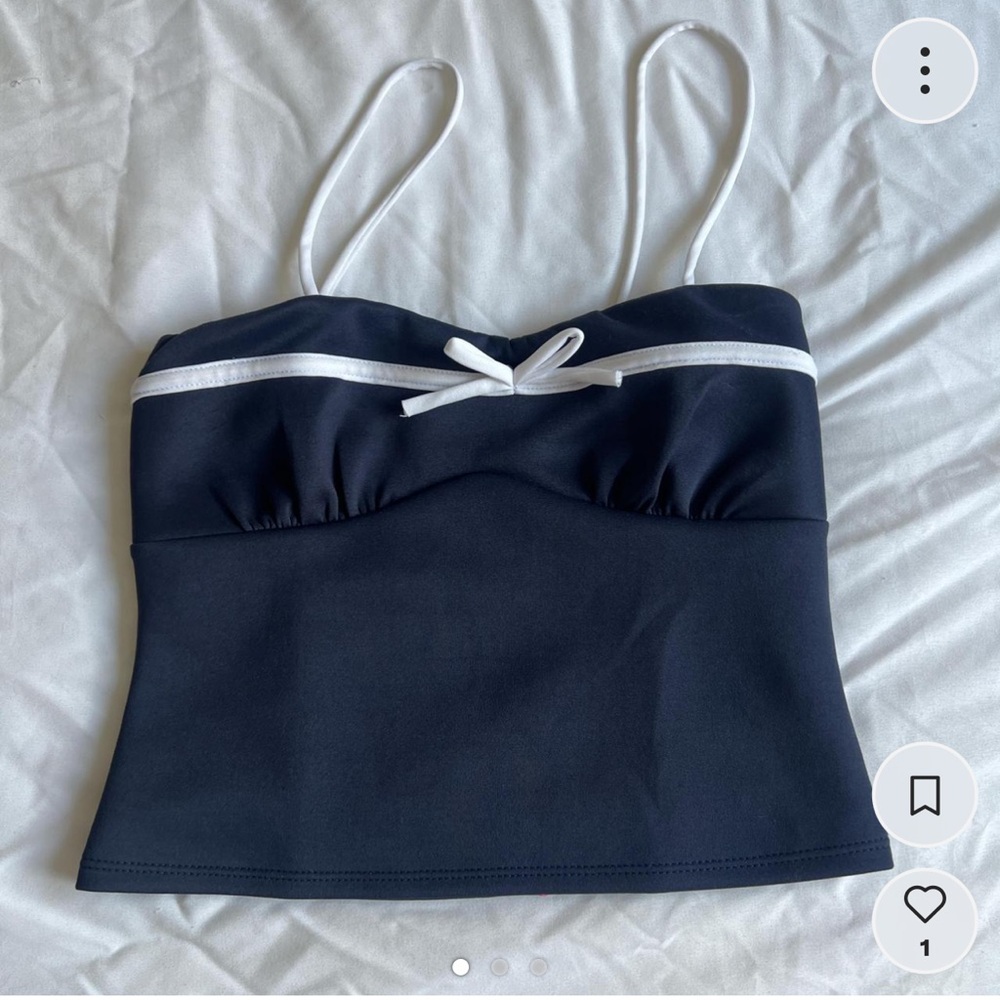 Navy blue and white bow tie cami top
